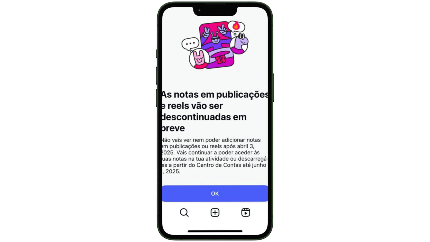 Notas do Instagram descontinuadas